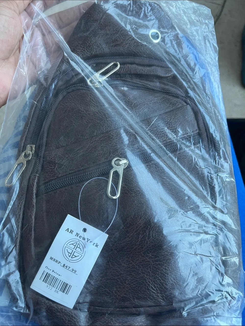 Brown Men's Leather-Style Sling Backpack